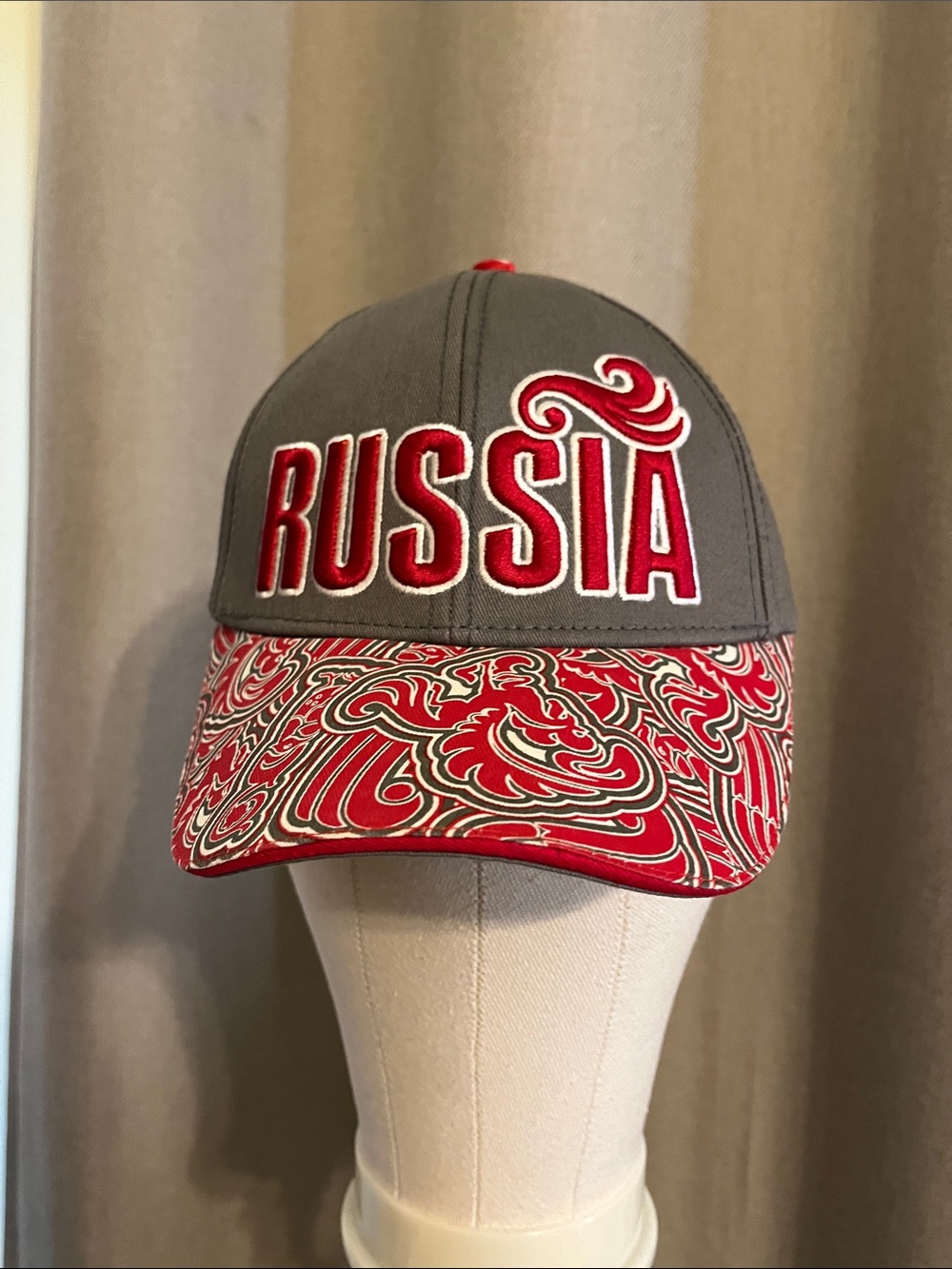Grey and Red 'Russia' Embroidered Olympic Baseball Cap
